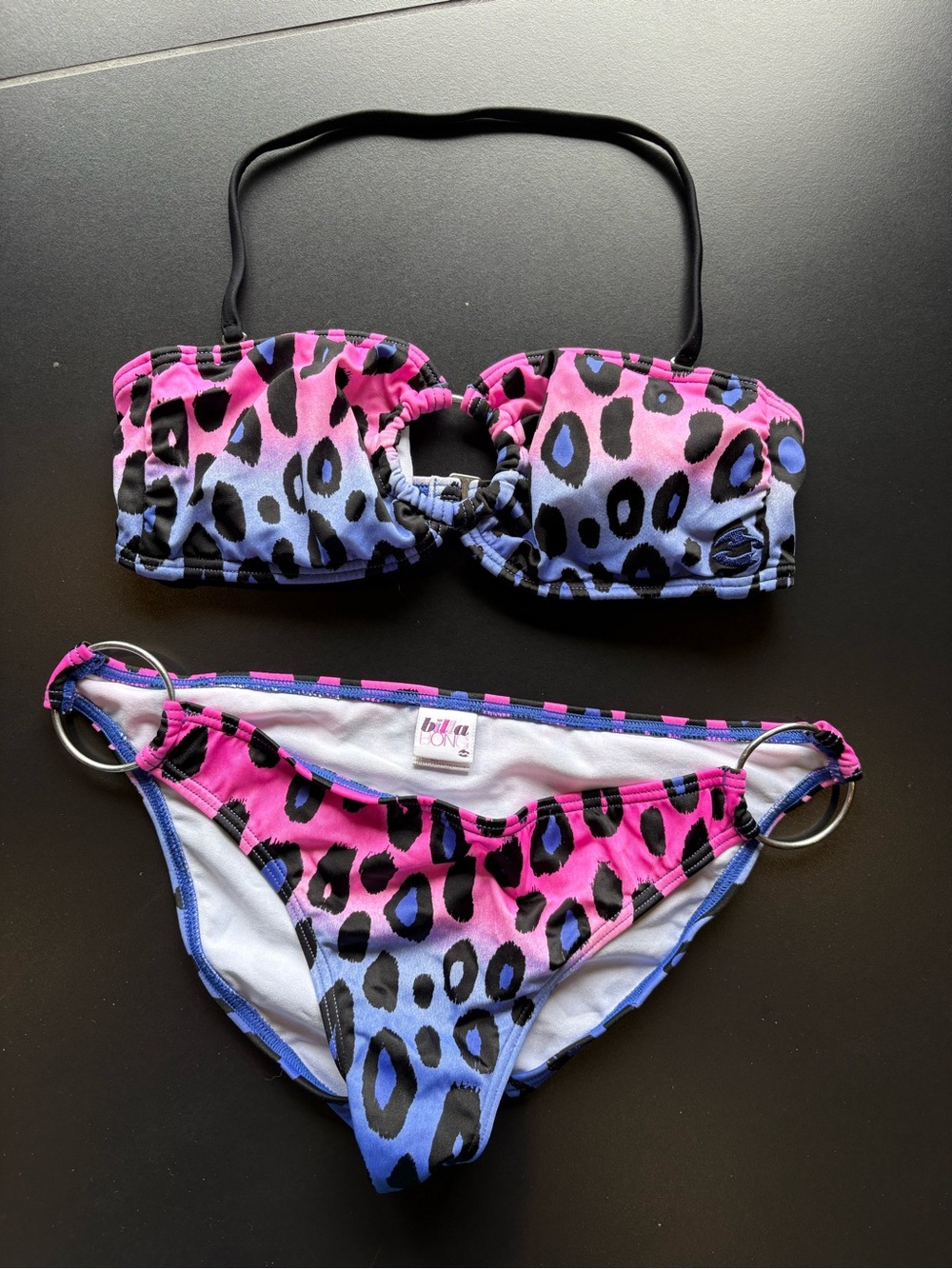 Y2K Billabong Pink & Blue Leopard Print Bikini